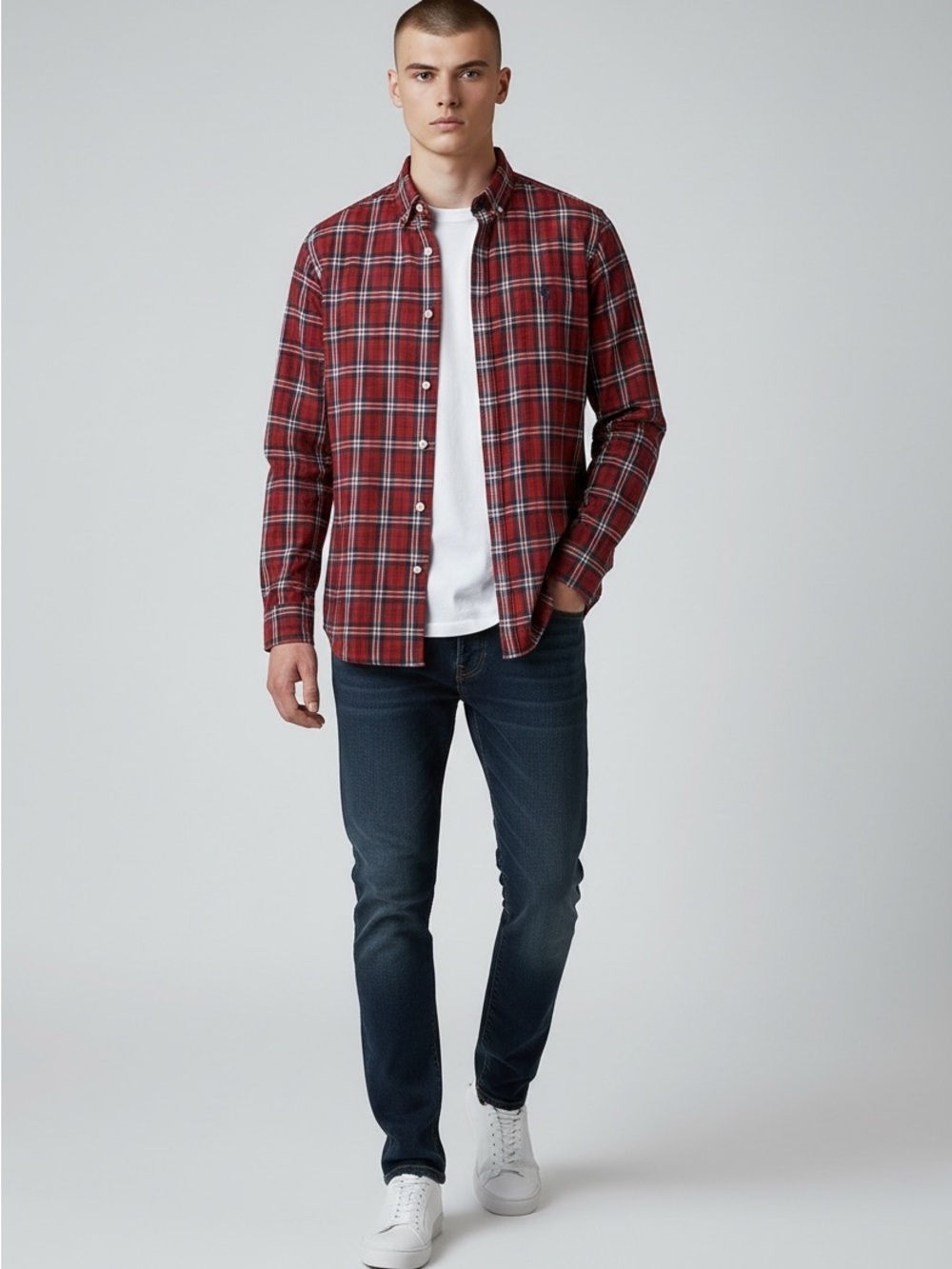 Abercrombie & Fitch Red Plaid Muscle Button-down Shirt Size Medium
